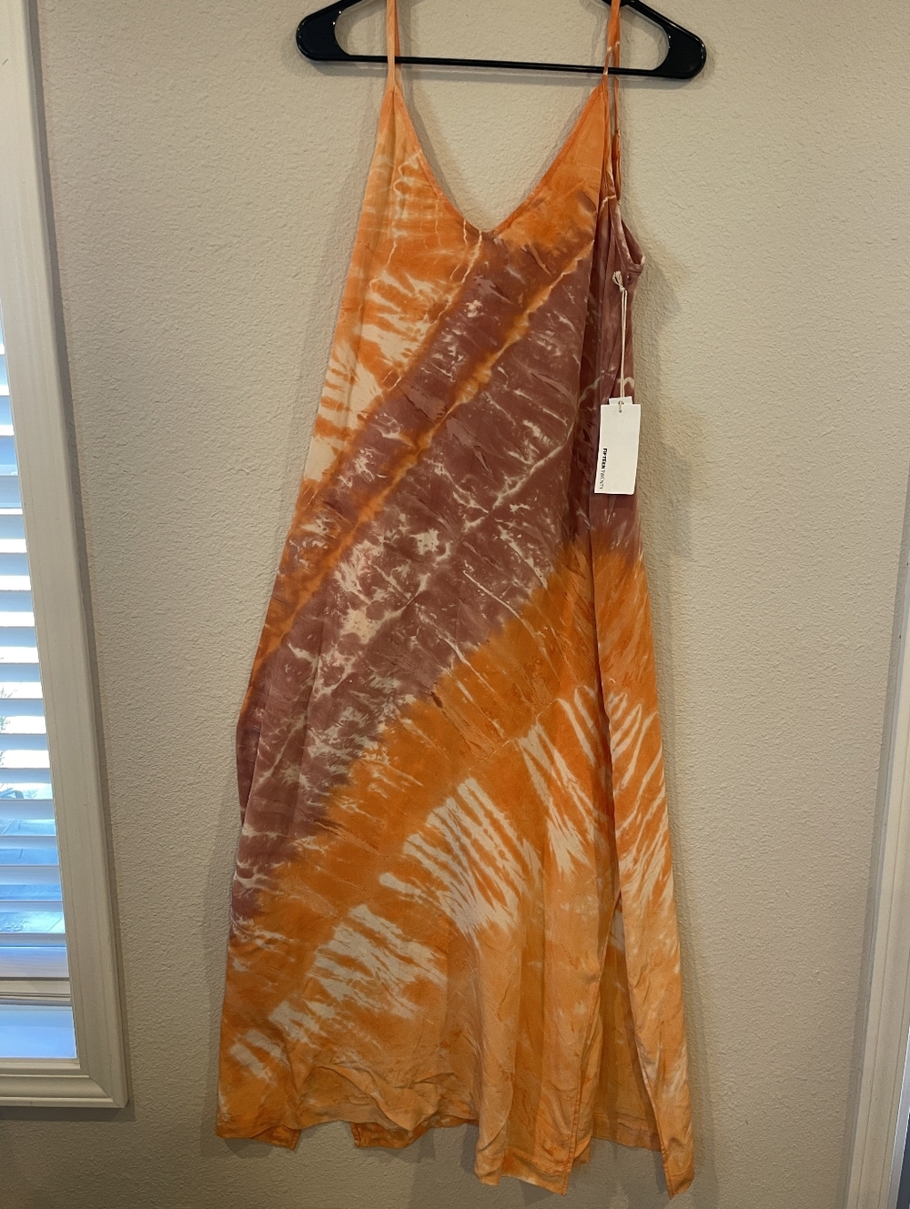 NWT FIFTY TWENTY Vintage Y2K Silk Orange Wine Tie Dye Midi Summer Dress Size Med